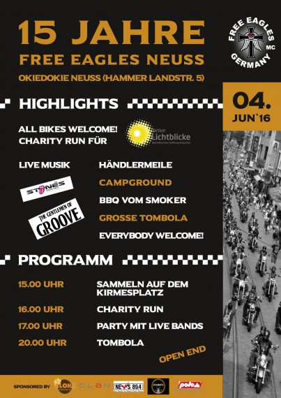 Der Free Eagles MC Neuss bietet ein umfangeiches Angebot zum 15th Anniversary!