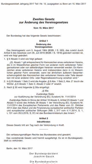 Die Gesetzesverschärfung ist mit heutigem Datum in Kraft! 