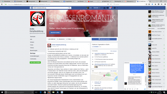 Beleg-Sreenshot Facebook: Die Antifa hat sich einiges vorgeneommen!